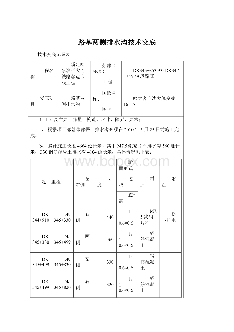 路基两侧排水沟技术交底.docx