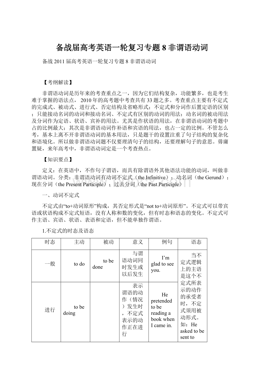 备战届高考英语一轮复习专题8 非谓语动词Word文档下载推荐.docx