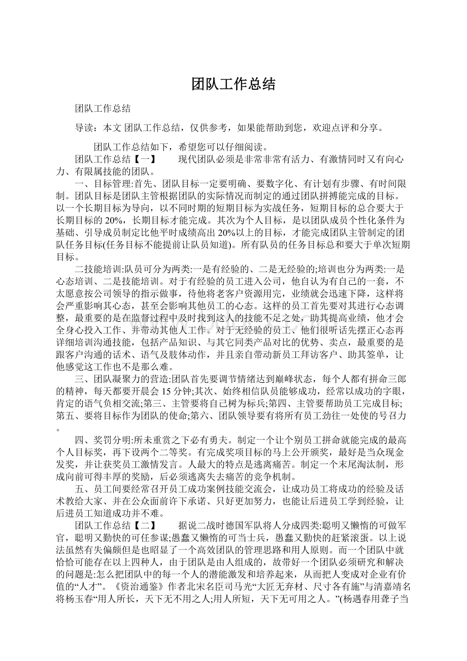 团队工作总结Word格式文档下载.docx_第1页