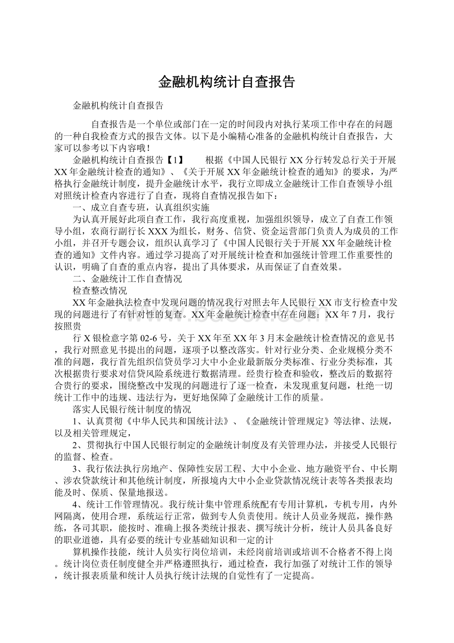 金融机构统计自查报告.docx_第1页