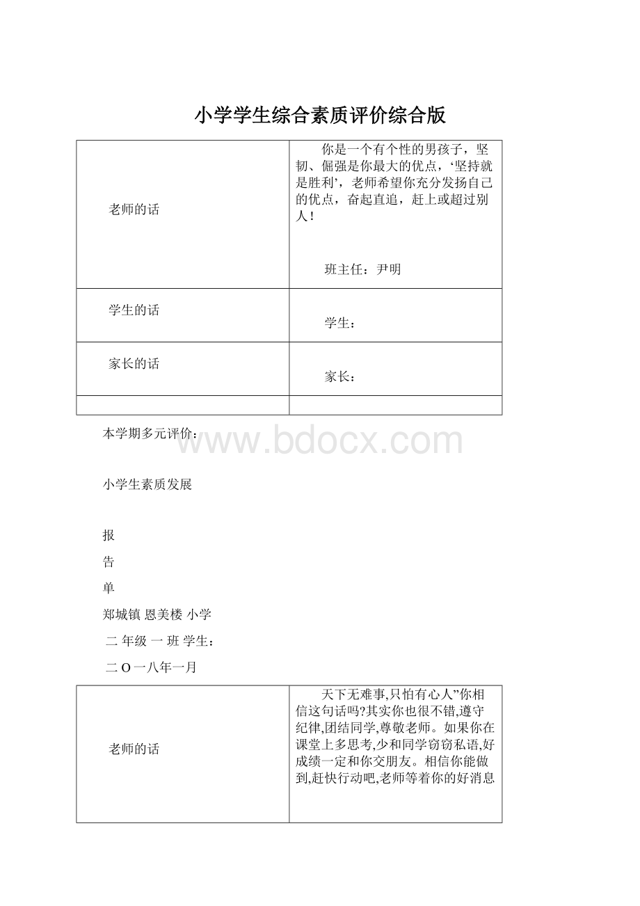 小学学生综合素质评价综合版.docx