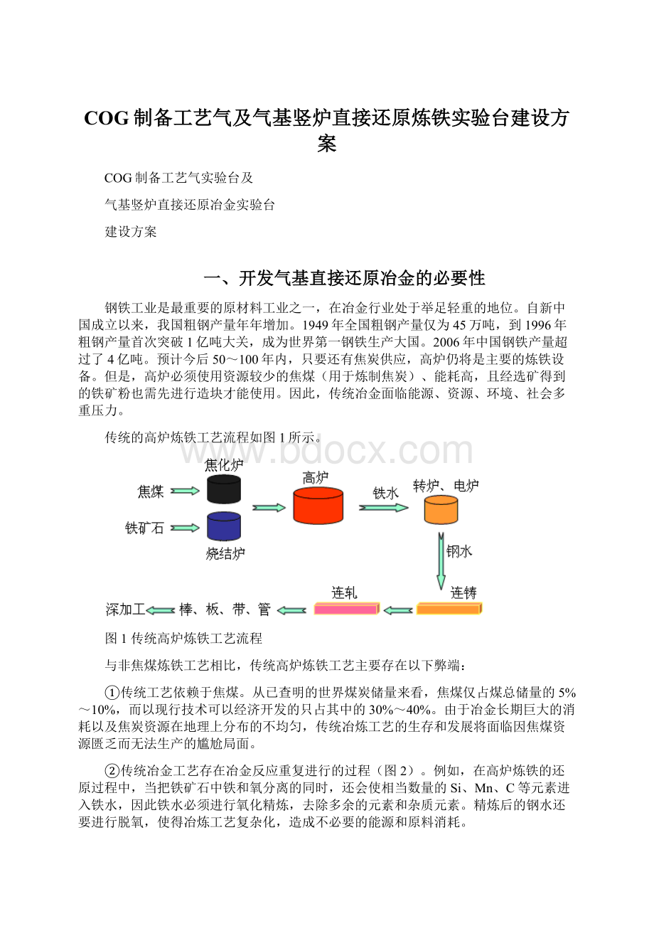 COG制备工艺气及气基竖炉直接还原炼铁实验台建设方案Word下载.docx_第1页