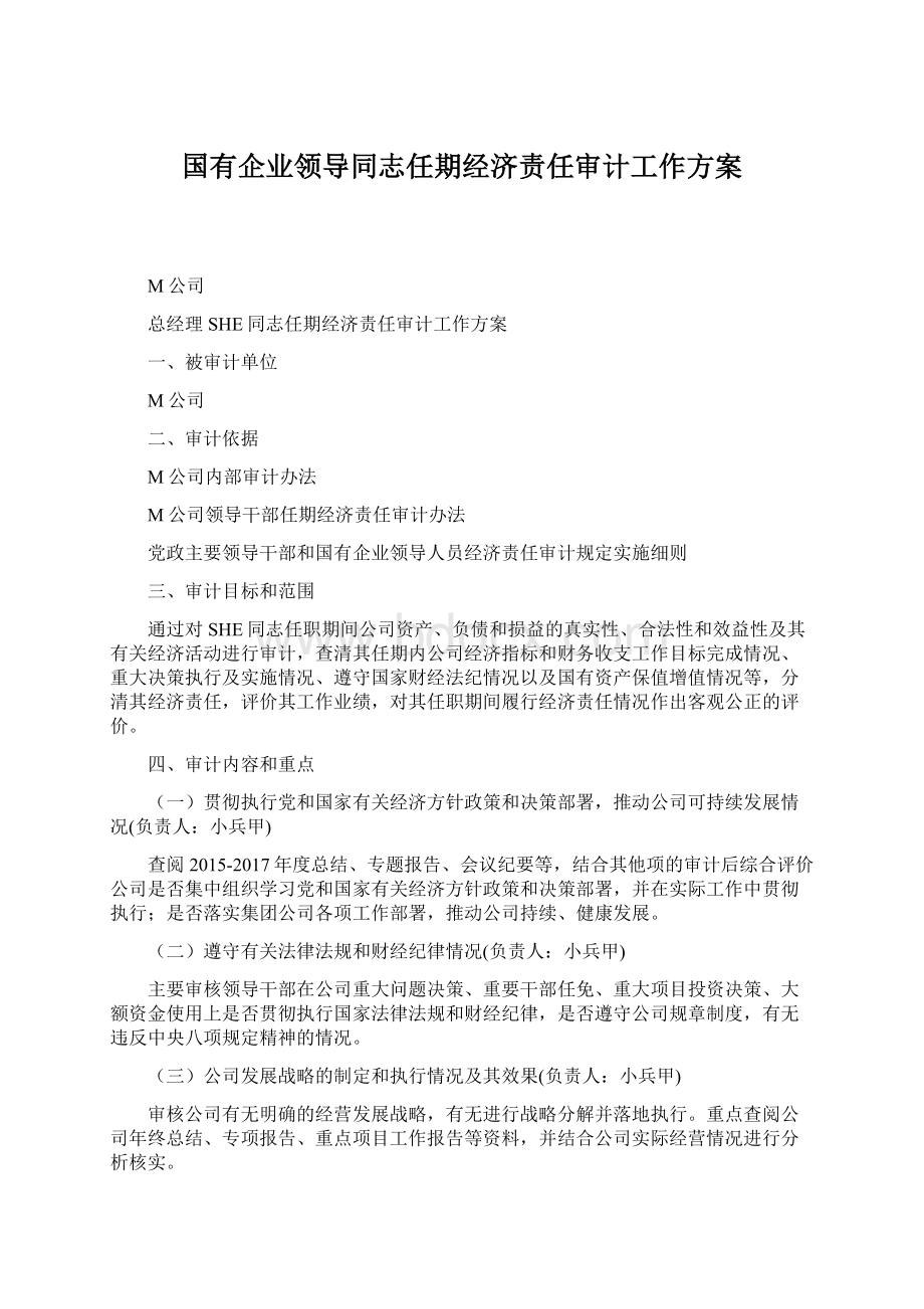 国有企业领导同志任期经济责任审计工作方案Word文档下载推荐.docx