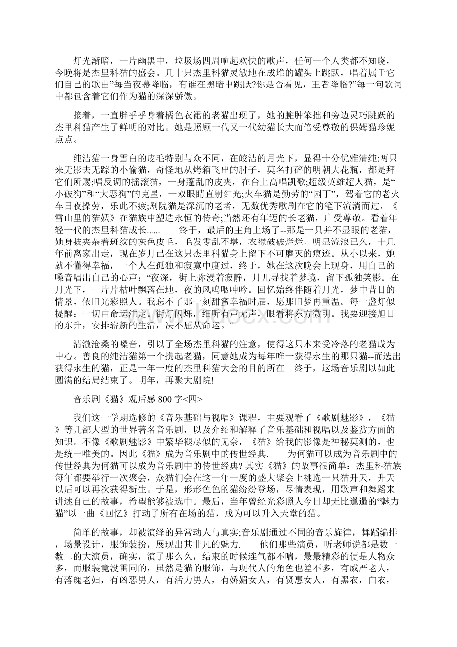 关于音乐剧《猫》观后感800字五篇猫音乐剧观后感100字Word格式文档下载.docx_第3页