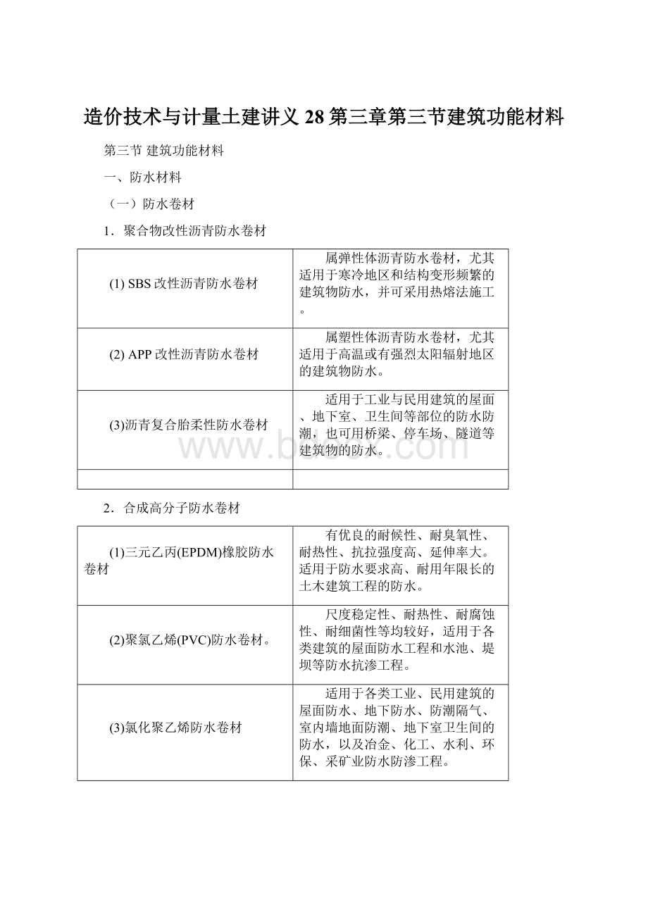 造价技术与计量土建讲义28第三章第三节建筑功能材料.docx_第1页