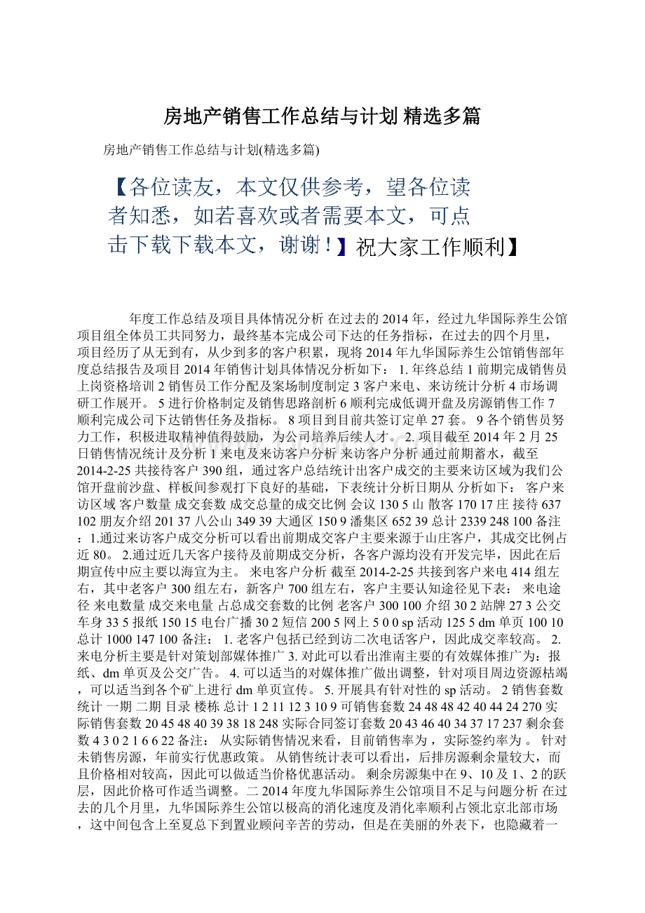 房地产销售工作总结与计划 精选多篇.docx