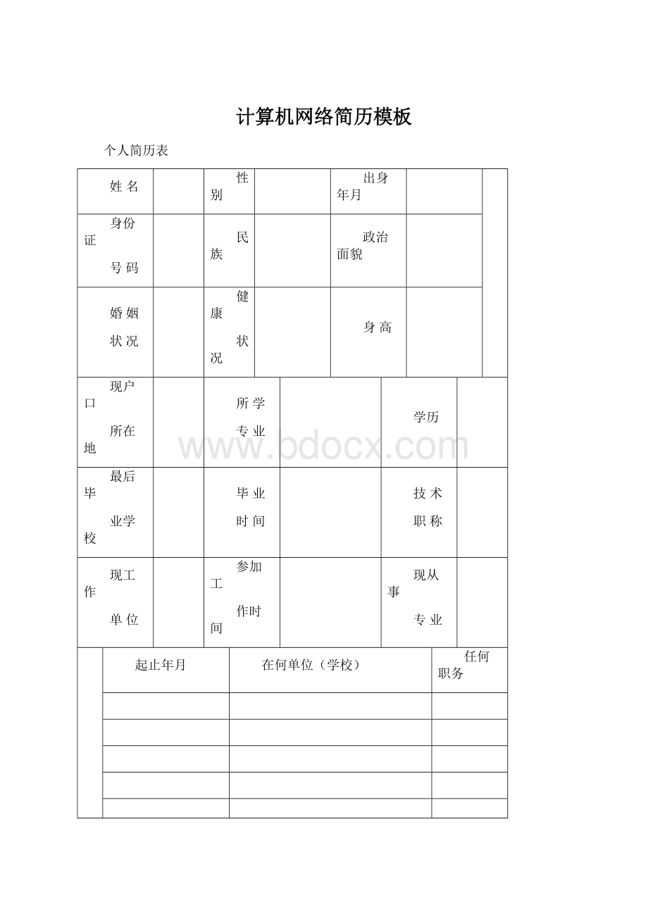 计算机网络简历模板Word文档格式.docx