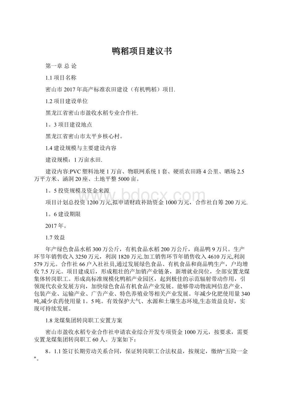 鸭稻项目建议书Word格式.docx_第1页