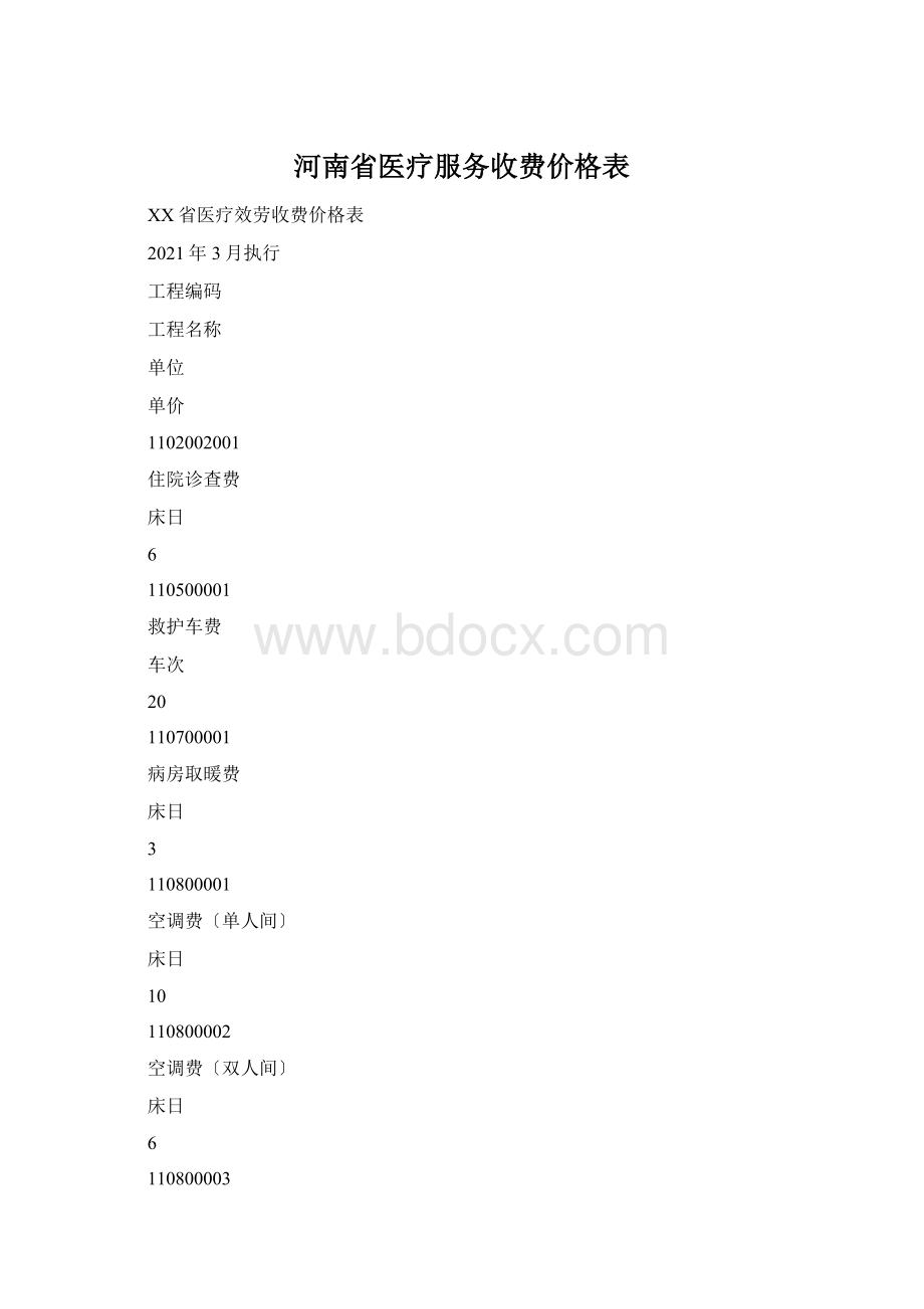 河南省医疗服务收费价格表.docx_第1页