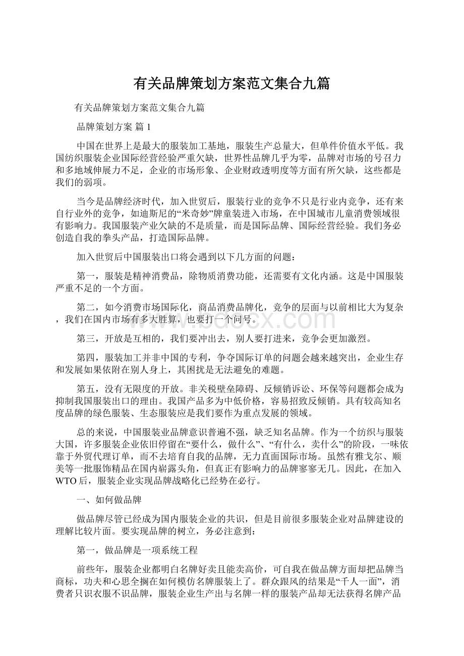 有关品牌策划方案范文集合九篇.docx