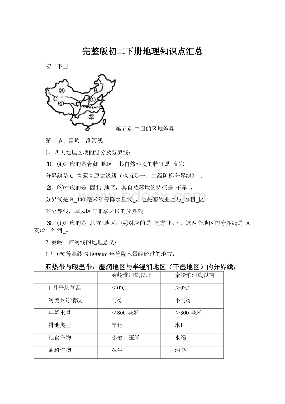 完整版初二下册地理知识点汇总.docx_第1页