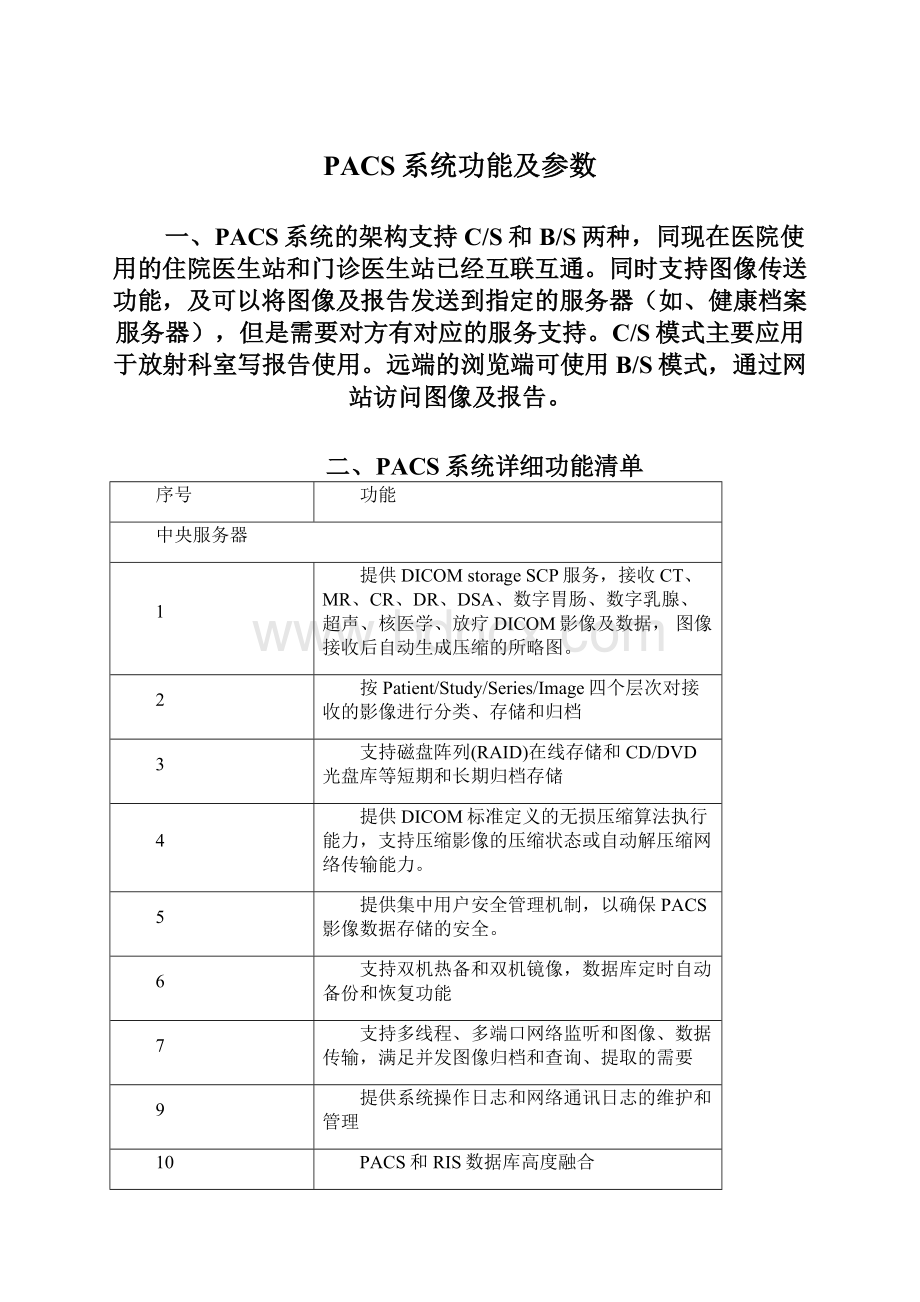 PACS系统功能及参数文档格式.docx_第1页