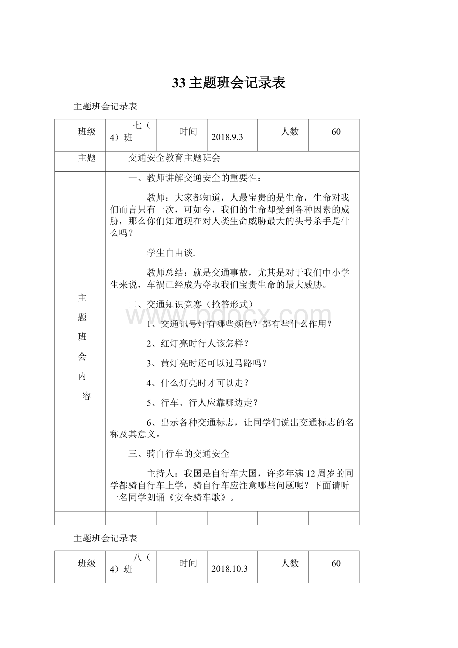 33主题班会记录表Word文档下载推荐.docx