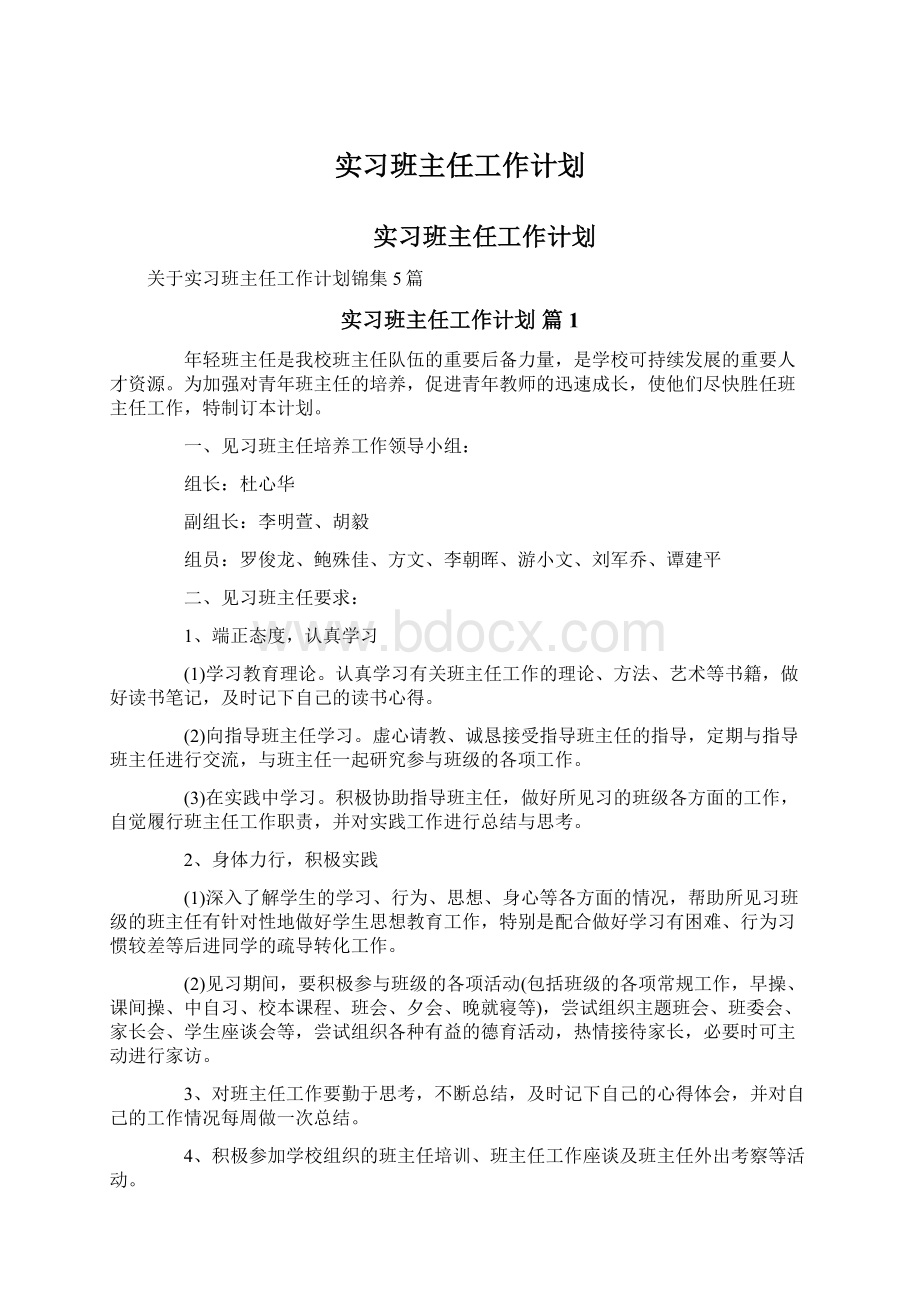 实习班主任工作计划Word格式文档下载.docx_第1页