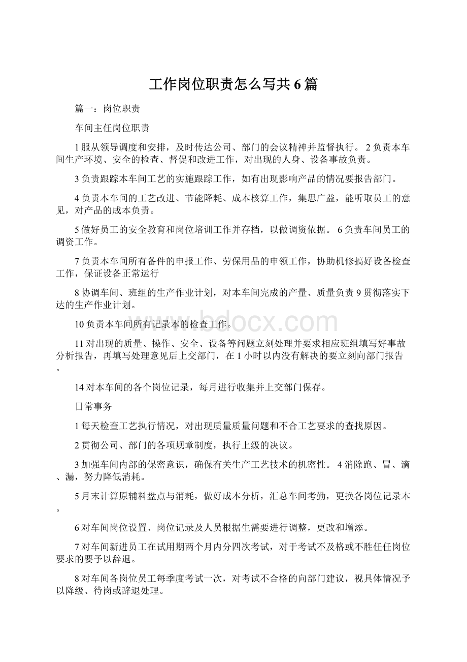 工作岗位职责怎么写共6篇Word文档格式.docx