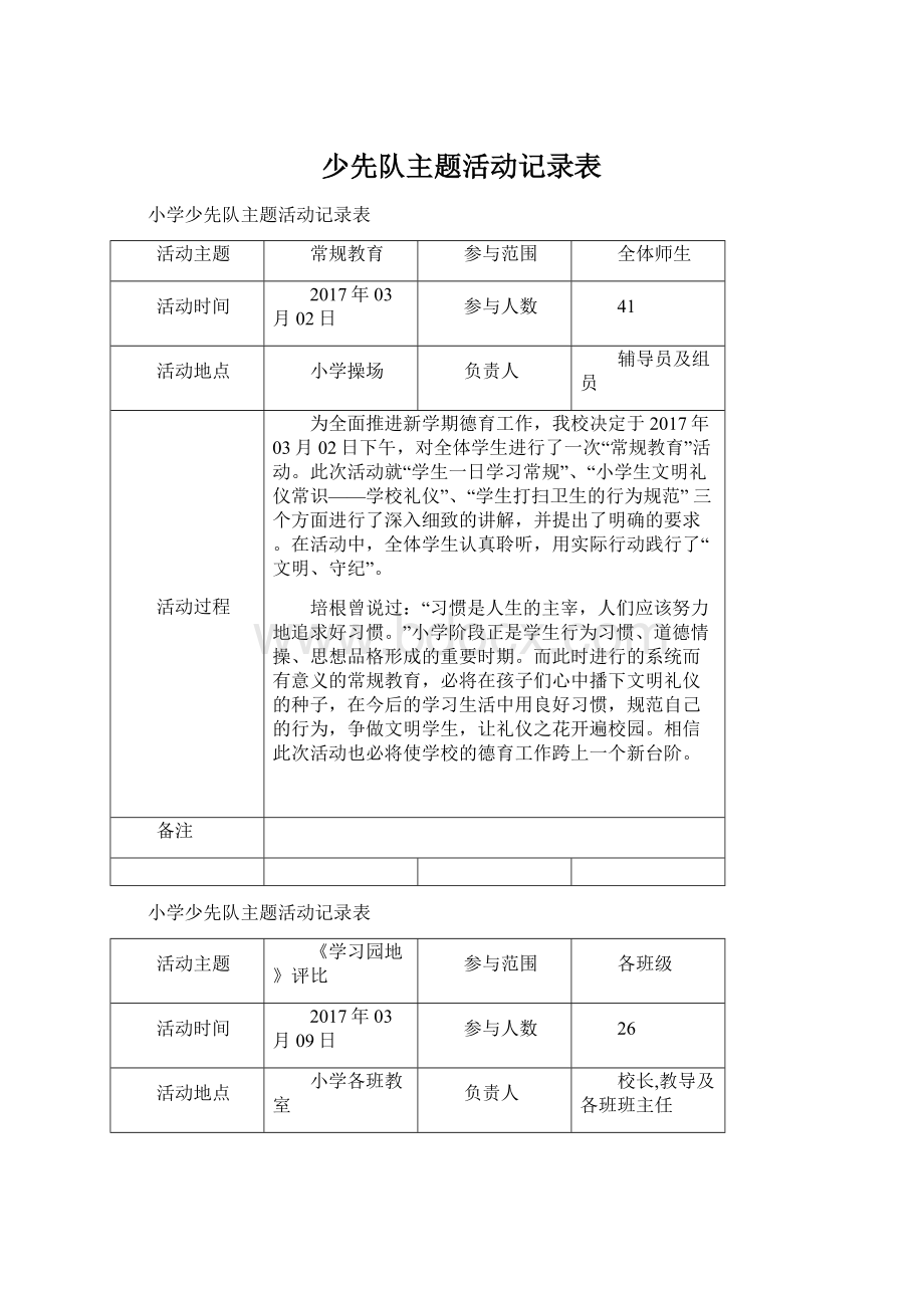 少先队主题活动记录表.docx