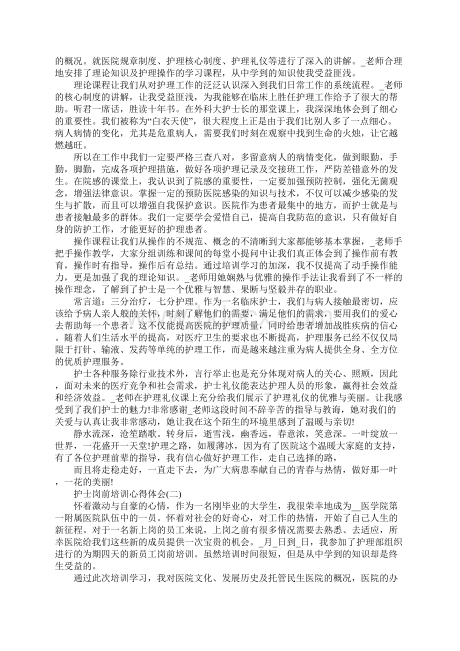 护士岗前培训心得体会范文Word格式文档下载.docx_第2页