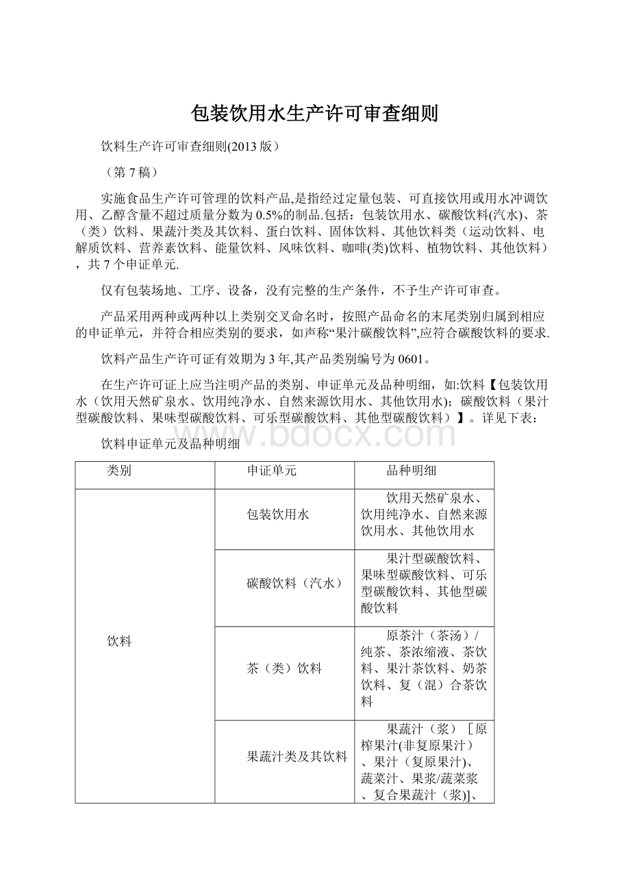 包装饮用水生产许可审查细则文档格式.docx_第1页