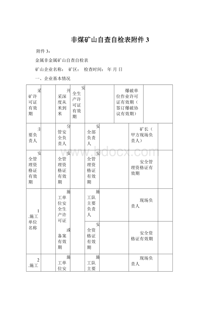 非煤矿山自查自检表附件3Word格式.docx