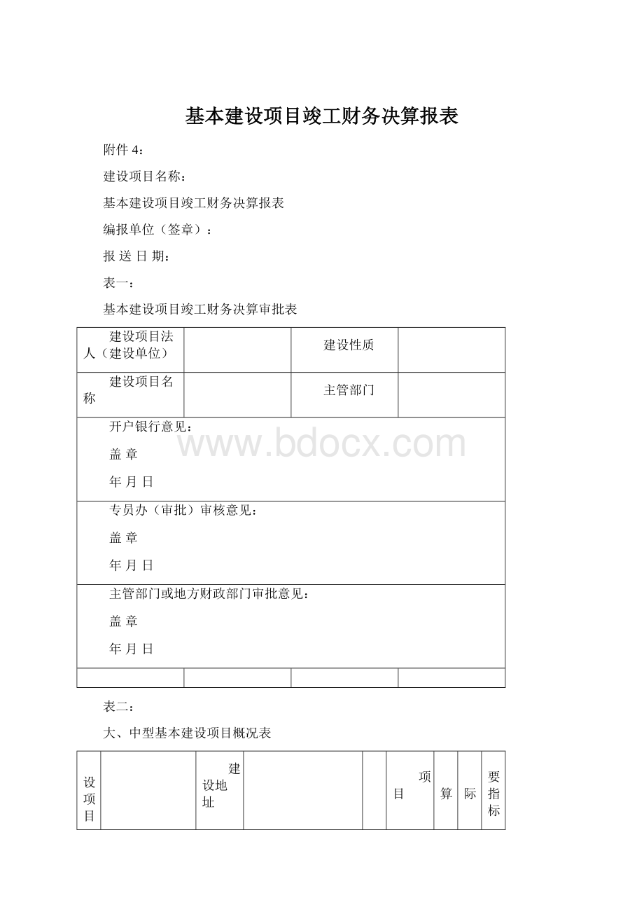 基本建设项目竣工财务决算报表Word格式文档下载.docx_第1页