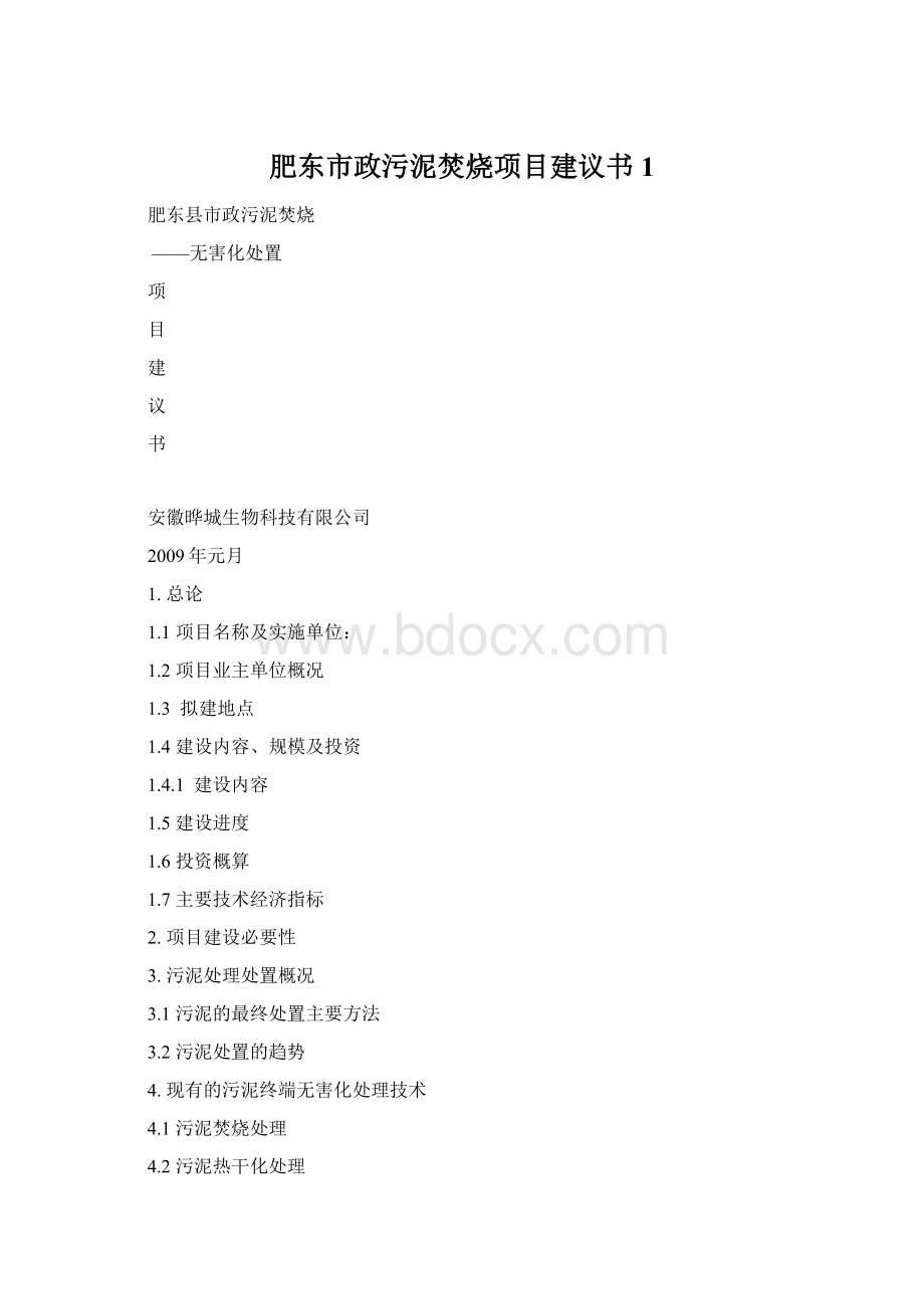 肥东市政污泥焚烧项目建议书1.docx_第1页