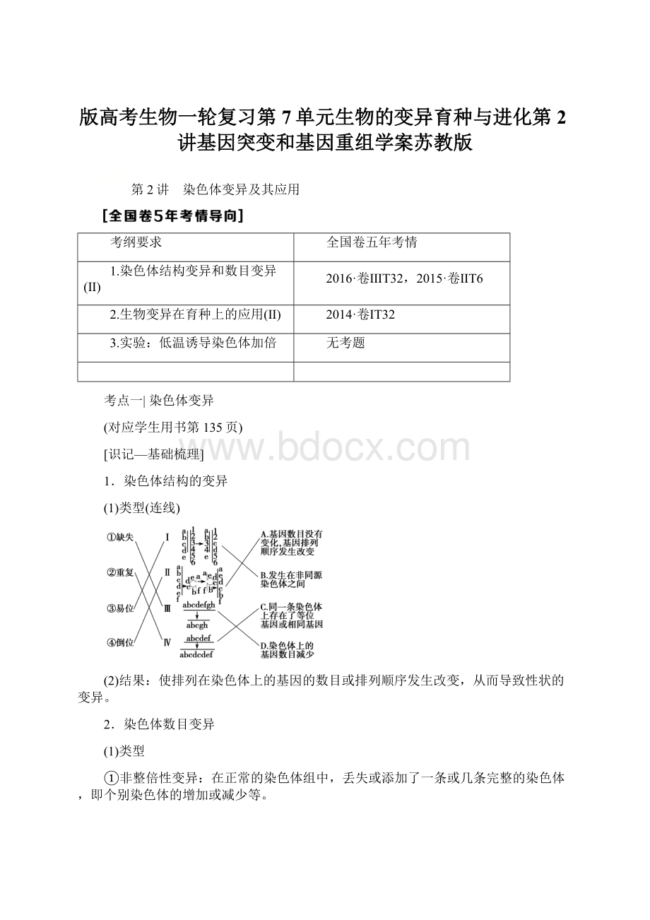 版高考生物一轮复习第7单元生物的变异育种与进化第2讲基因突变和基因重组学案苏教版Word格式.docx