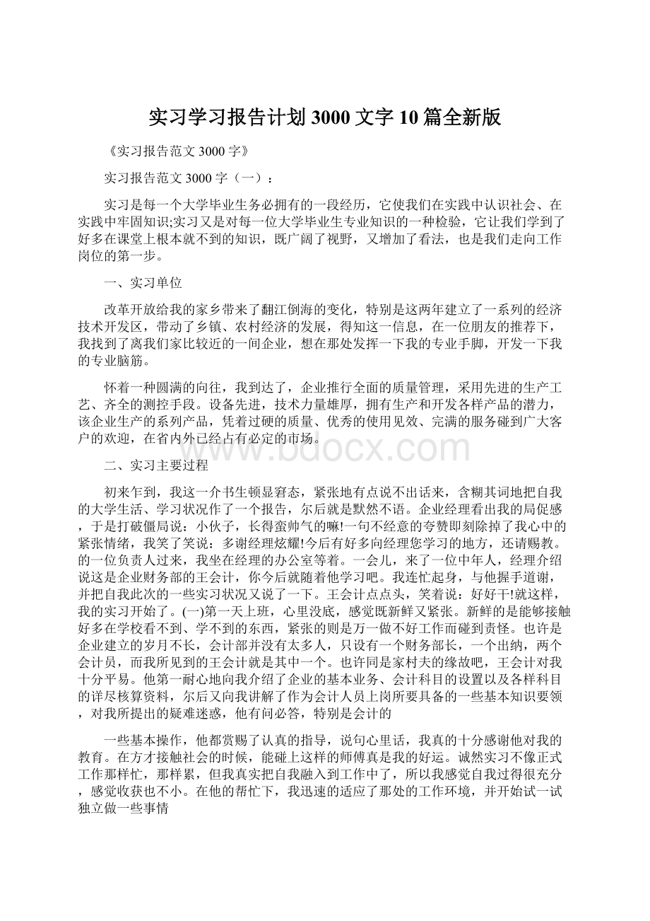 实习学习报告计划3000文字10篇全新版Word格式文档下载.docx