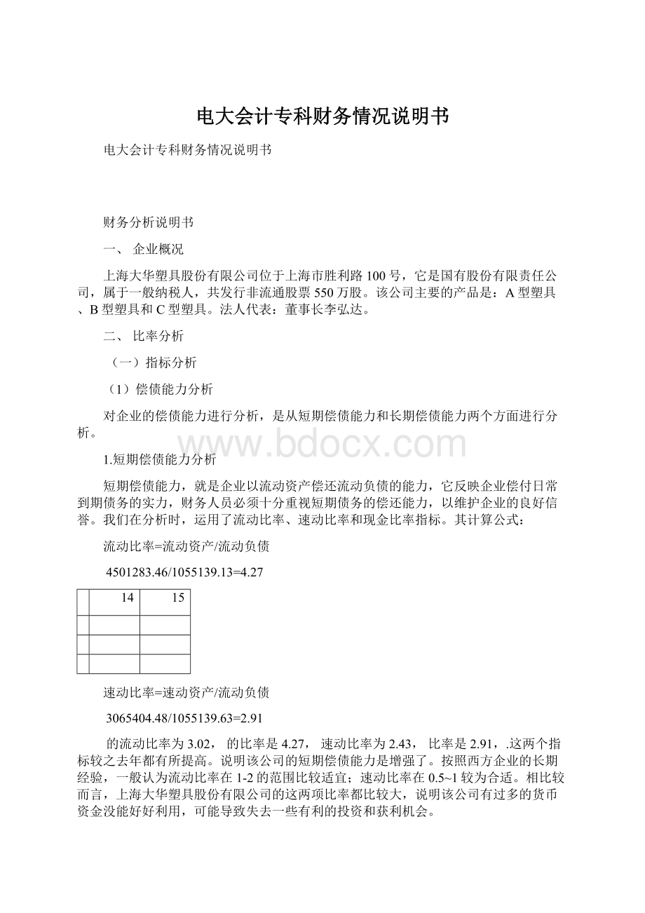 电大会计专科财务情况说明书Word文档格式.docx_第1页