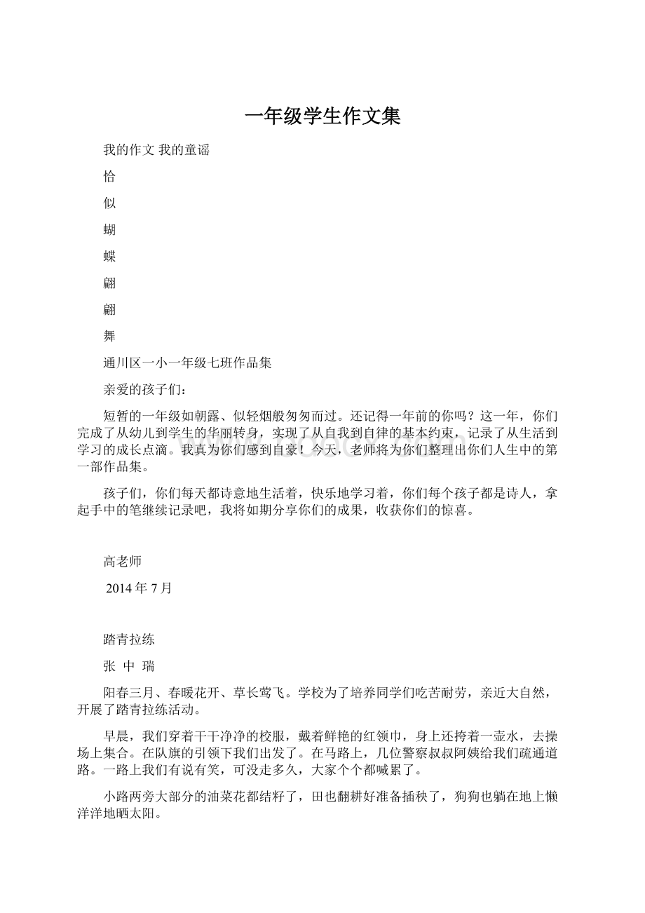 一年级学生作文集Word文档下载推荐.docx_第1页