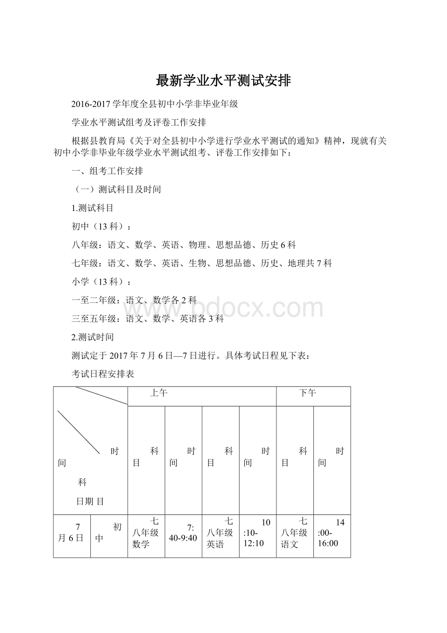 最新学业水平测试安排文档格式.docx_第1页