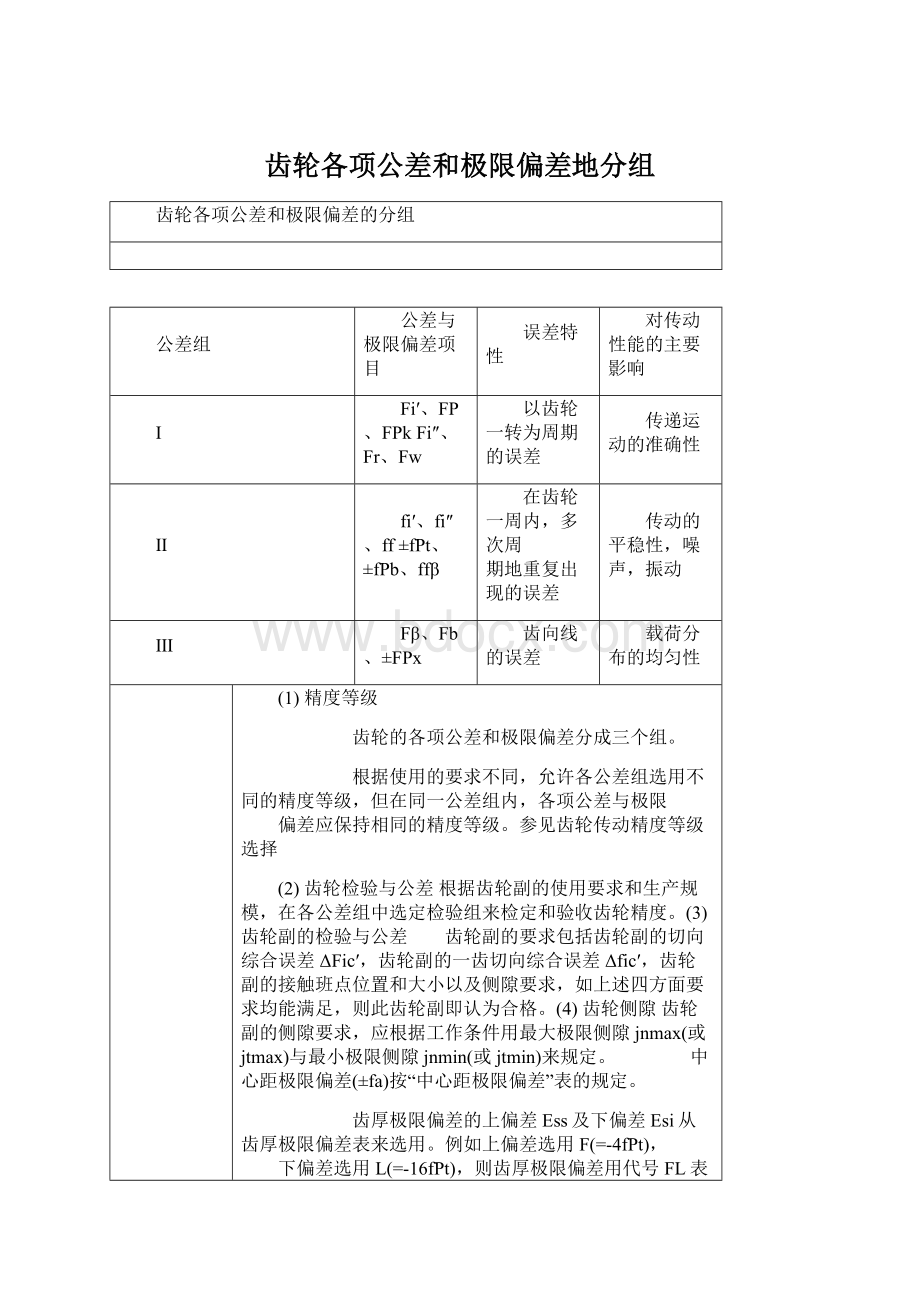 齿轮各项公差和极限偏差地分组Word格式文档下载.docx