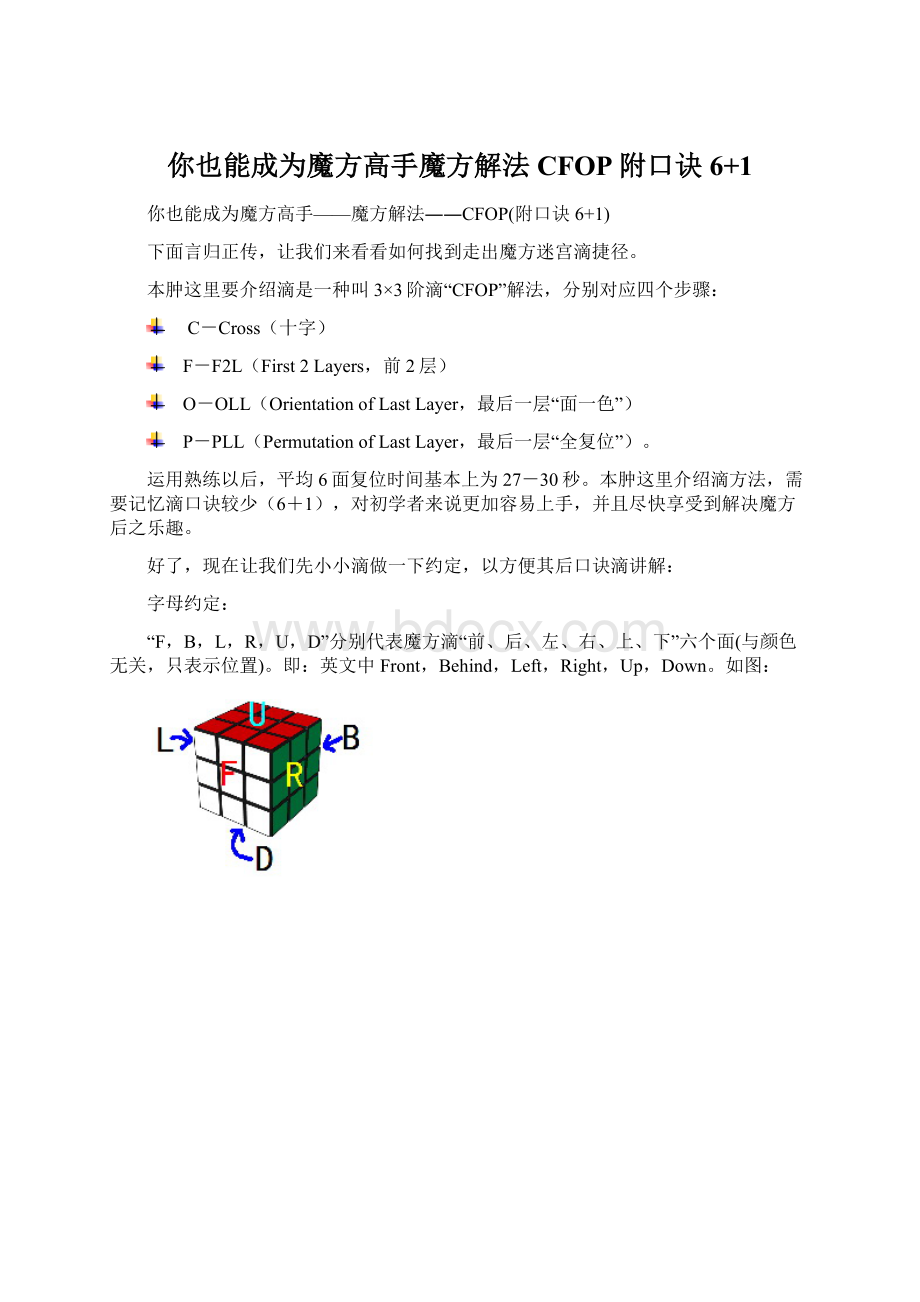 你也能成为魔方高手魔方解法CFOP附口诀6+1Word下载.docx