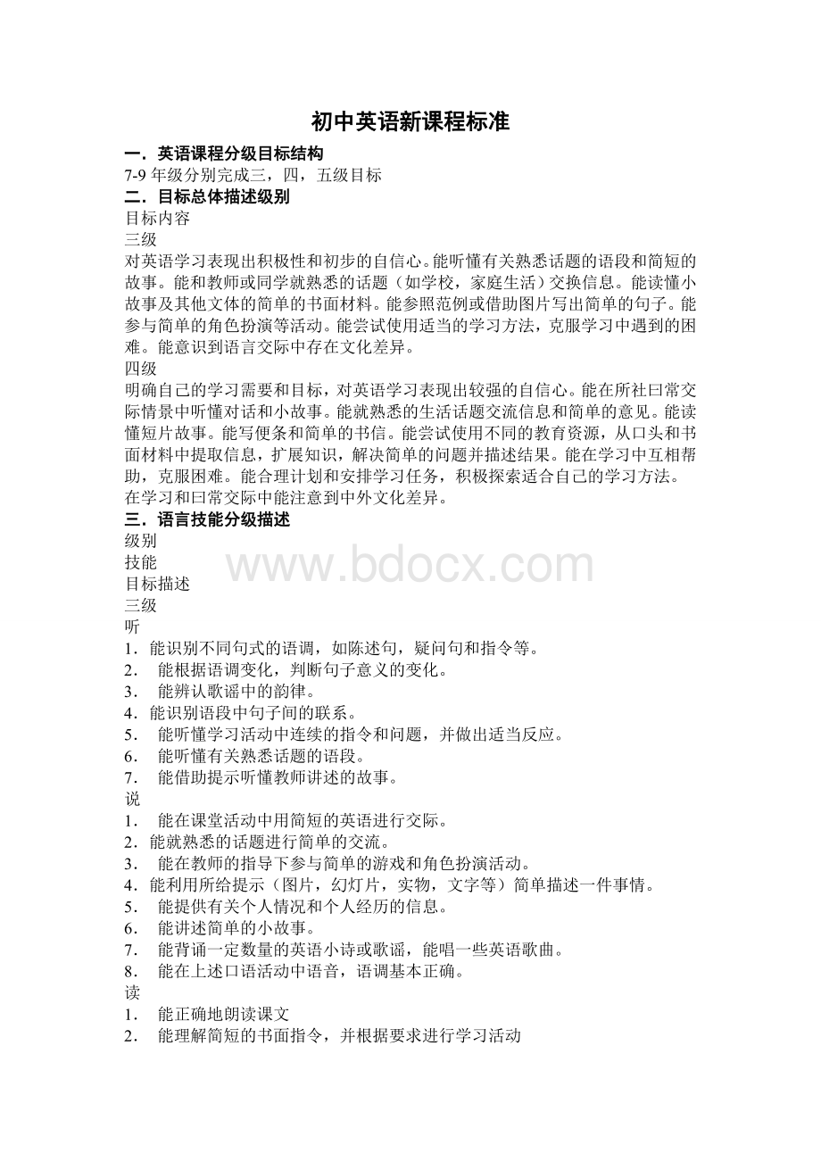 初中英语新课程标准Word下载.doc