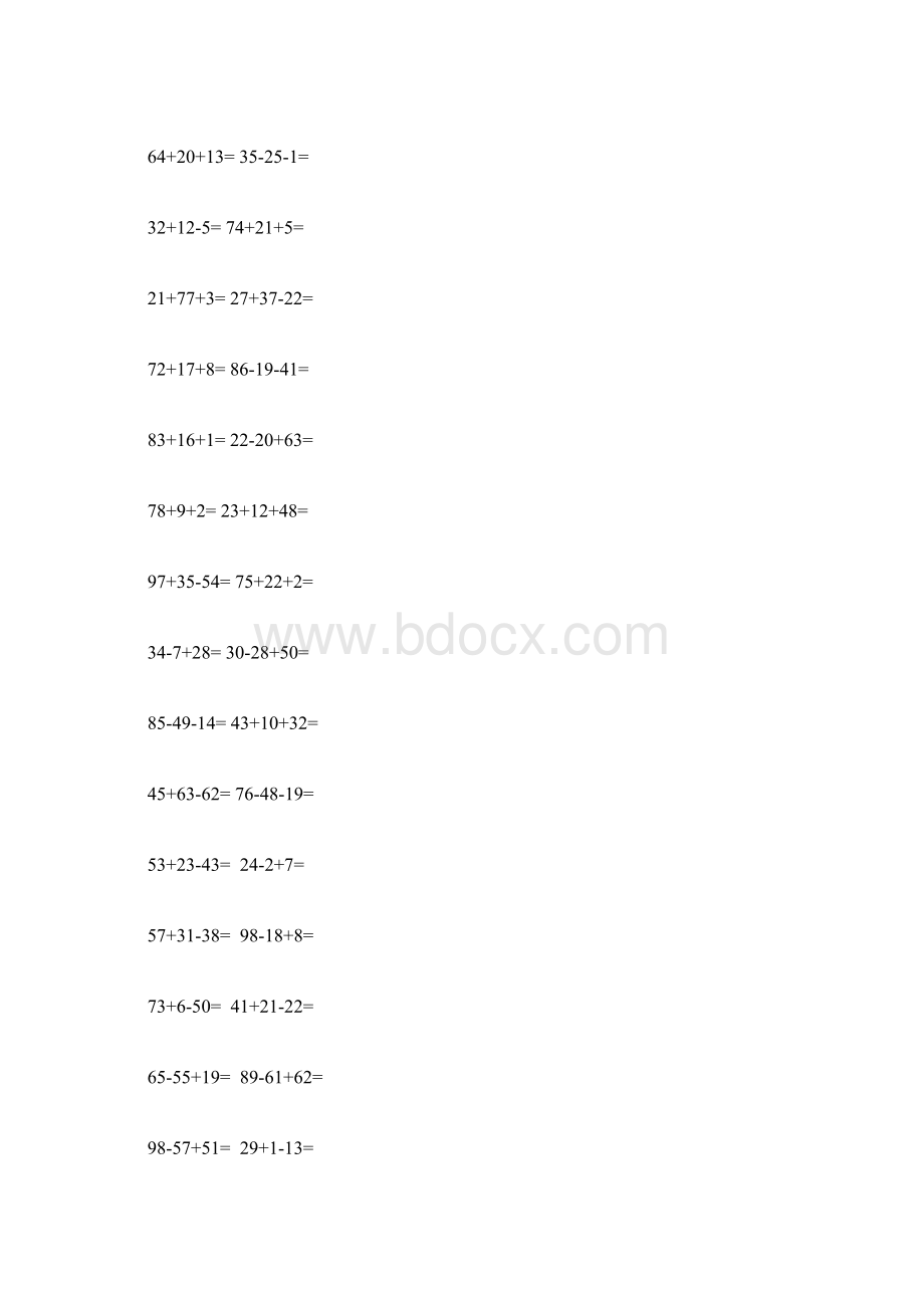 小学一年级100以内加减混合运算Word下载.docx_第3页