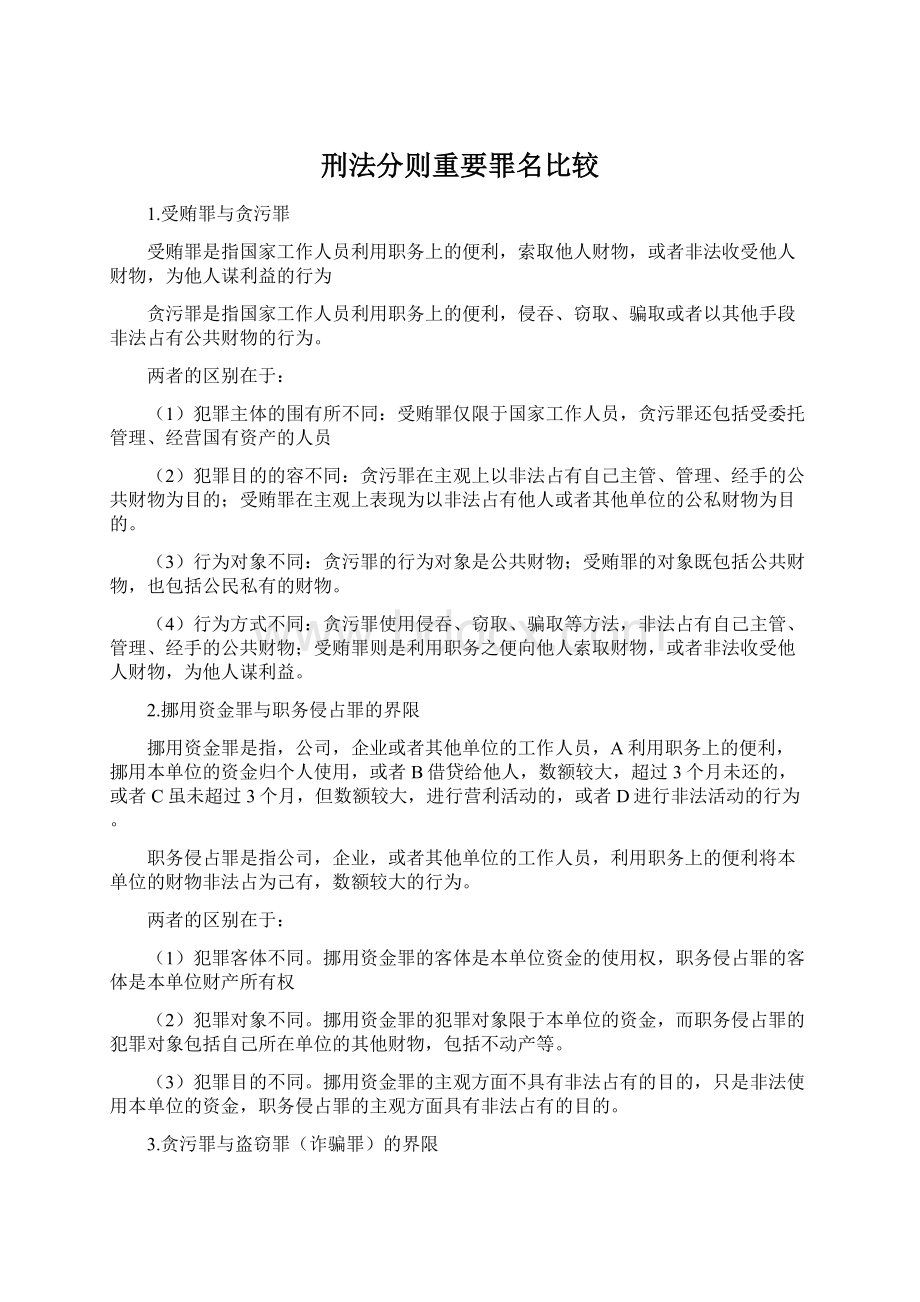 刑法分则重要罪名比较Word下载.docx