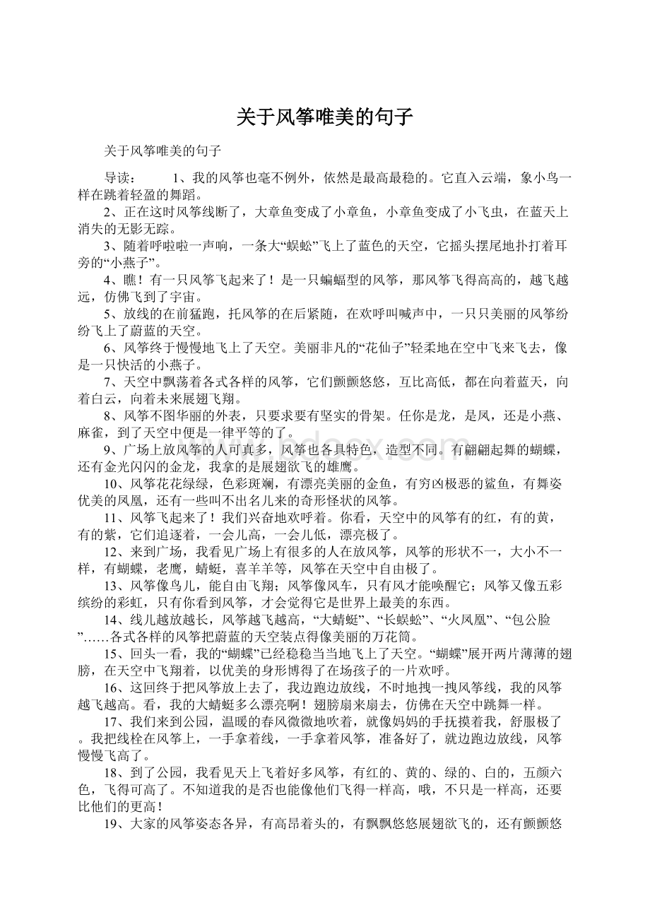 关于风筝唯美的句子Word格式文档下载.docx