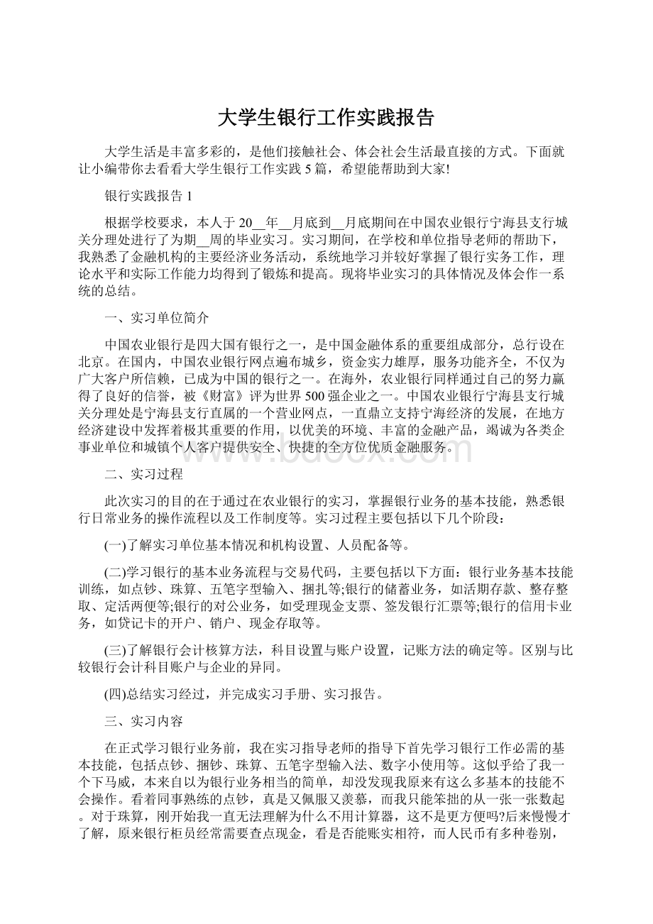 大学生银行工作实践报告文档格式.docx_第1页