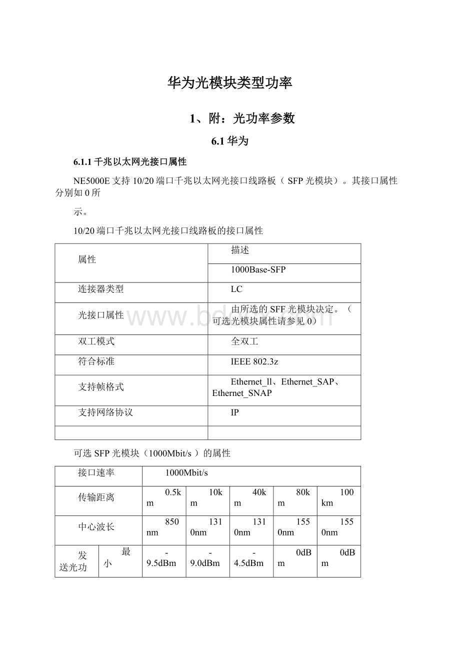 华为光模块类型功率Word文档下载推荐.docx