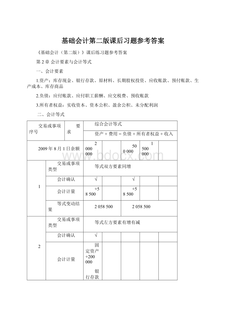 基础会计第二版课后习题参考答案Word格式文档下载.docx