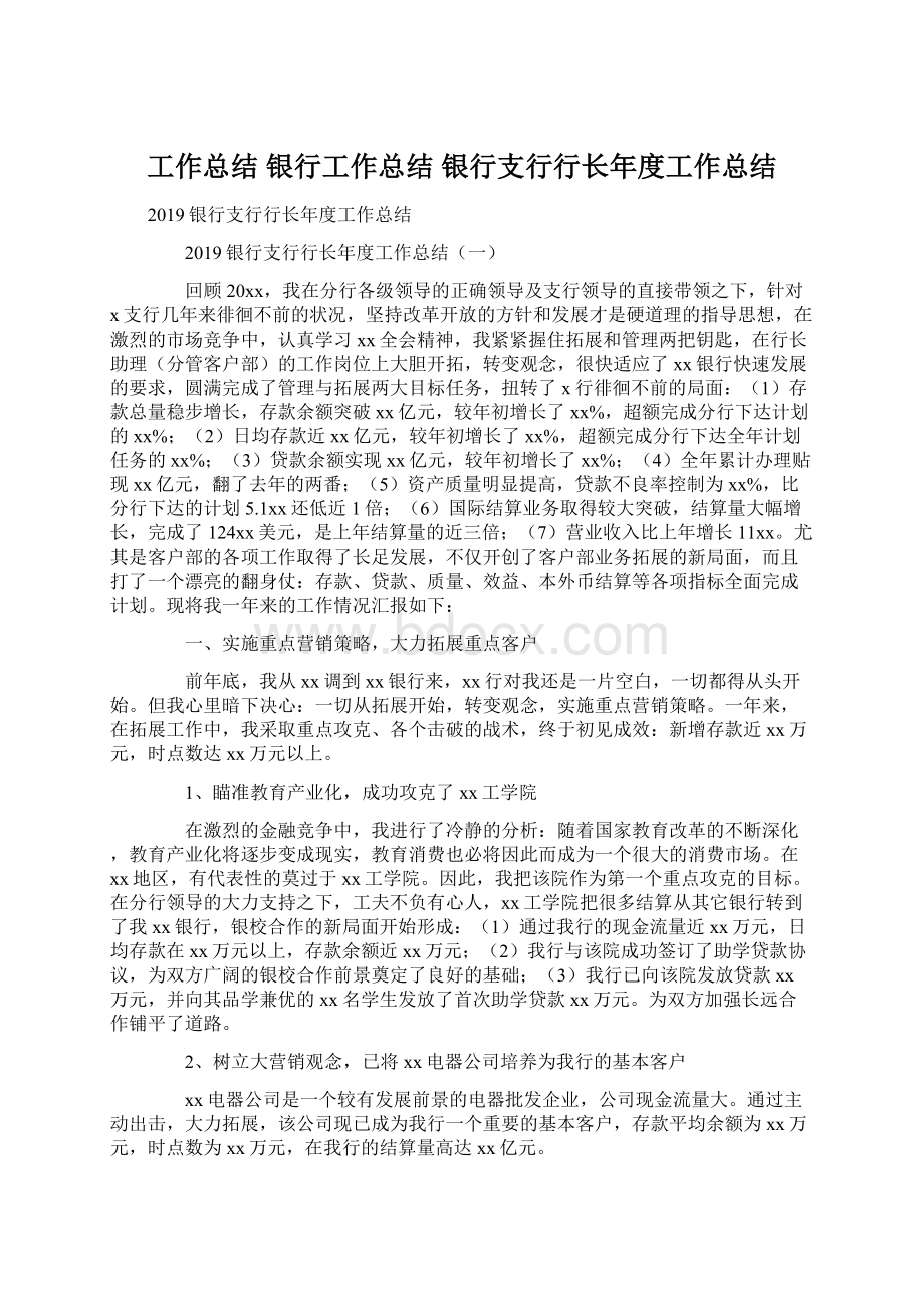 工作总结 银行工作总结 银行支行行长年度工作总结.docx