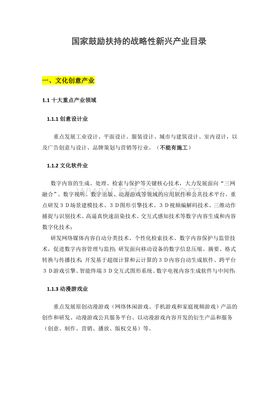 国家鼓励扶持的战略性新兴产业目录Word格式.doc