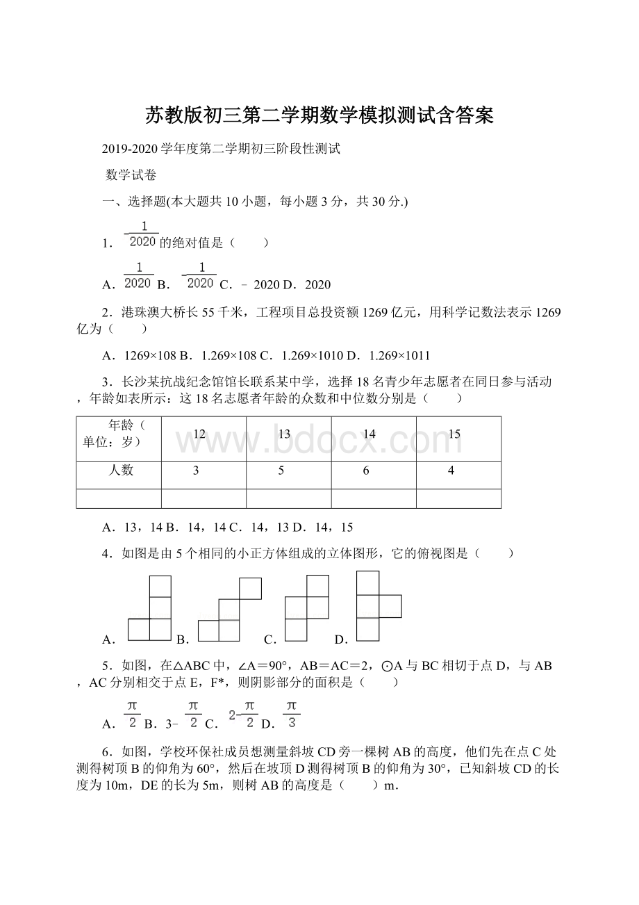 苏教版初三第二学期数学模拟测试含答案Word文档格式.docx