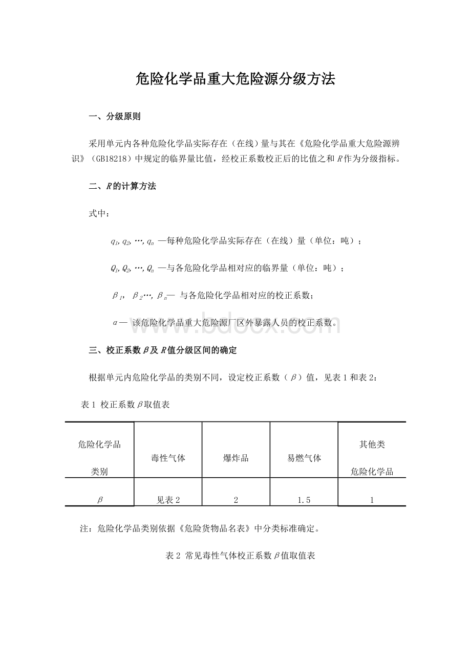 危险化学品重大危险源分级方法Word文档下载推荐.doc