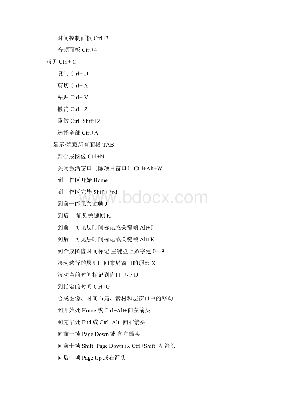 AE常用快捷键大全Word格式文档下载.docx_第2页