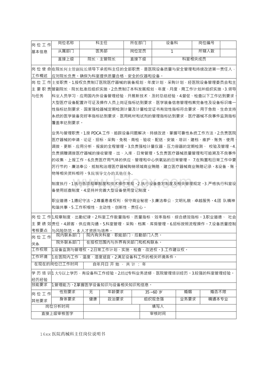 xx医院职能部门岗位说明书文档格式.docx_第2页