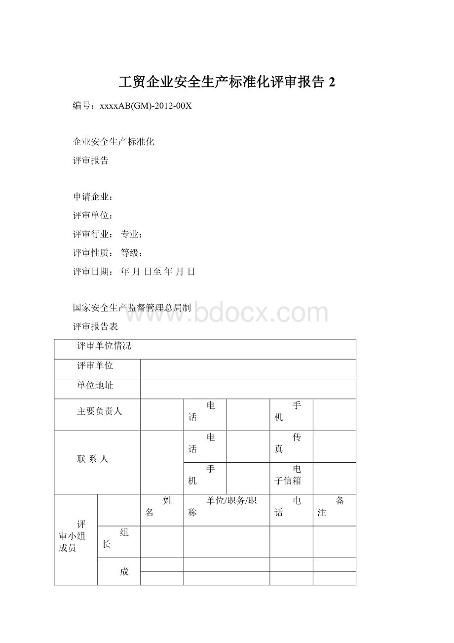 工贸企业安全生产标准化评审报告 2.docx_第1页