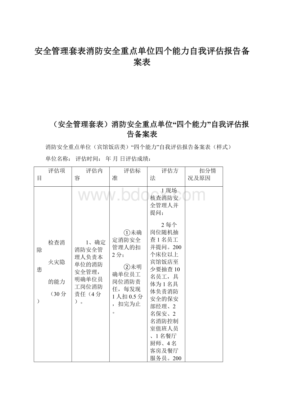 安全管理套表消防安全重点单位四个能力自我评估报告备案表.docx