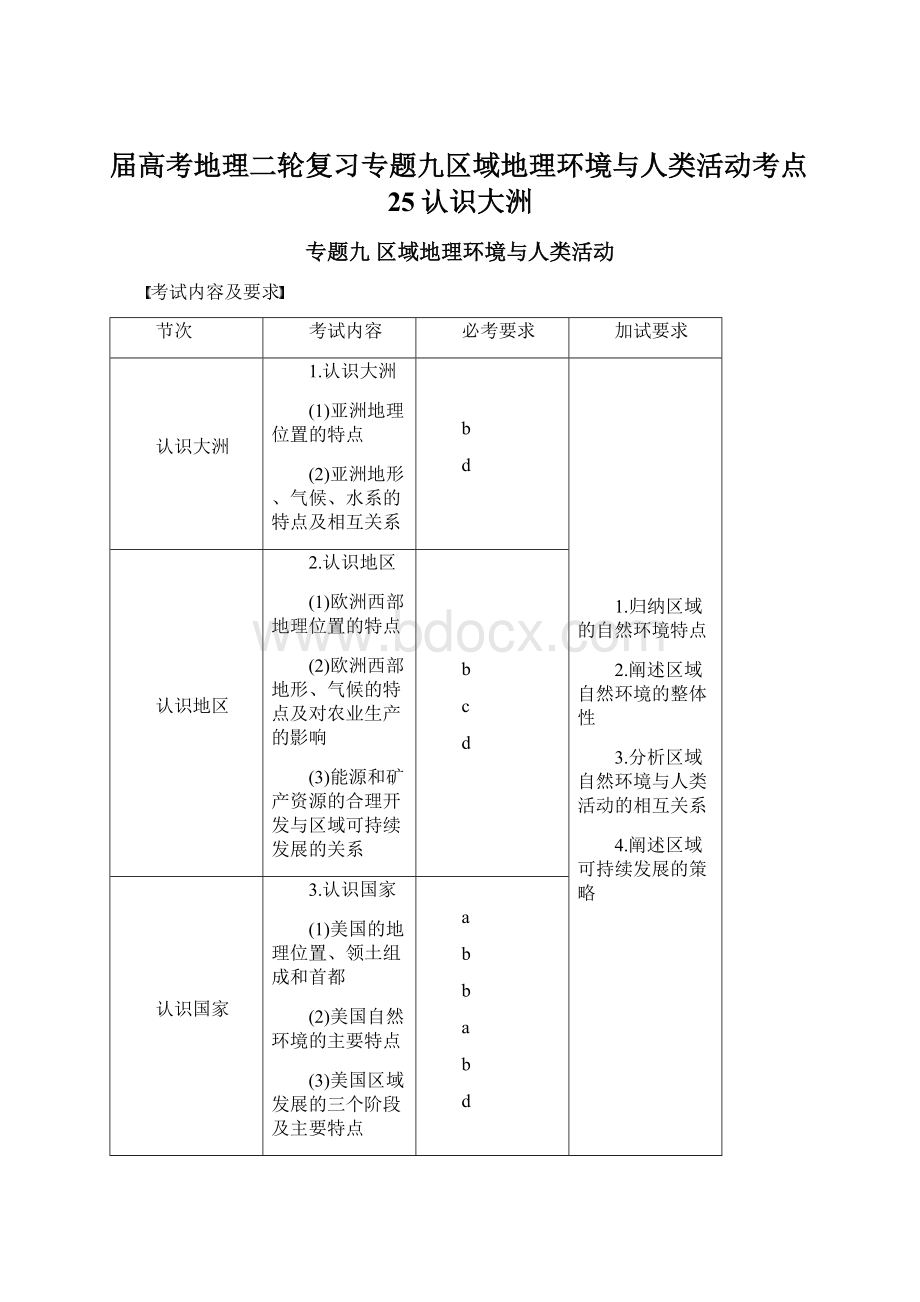 届高考地理二轮复习专题九区域地理环境与人类活动考点25认识大洲Word文档下载推荐.docx_第1页