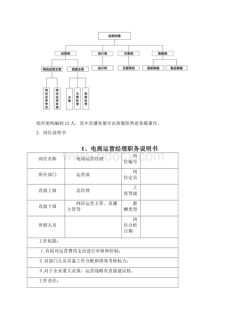 电商直播运营组织架构及岗位说明书Word文档格式.docx_第2页