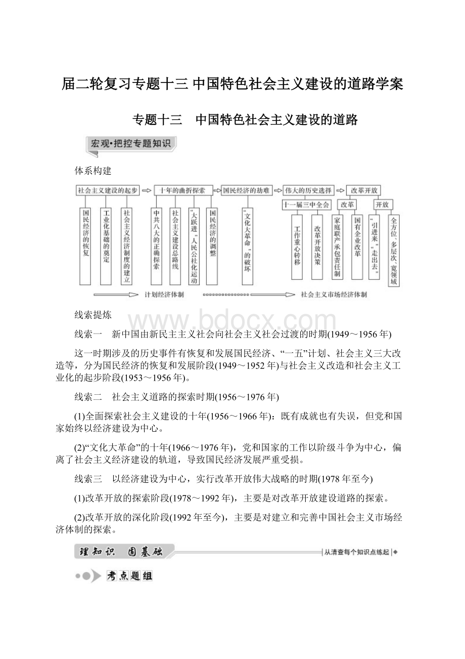 届二轮复习专题十三 中国特色社会主义建设的道路学案Word文档下载推荐.docx_第1页